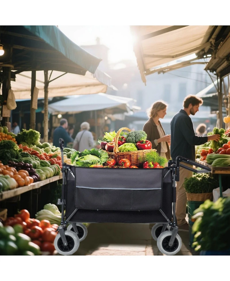 Mountaintop Multi-Functional Push-Pull Folding Wagon Cart, Rotating Handle,9"x4" Tires,400L Large Capacity for Beach, Groceries, Outdoor Transport