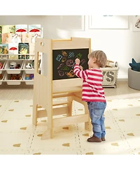 Sugift Toddler Kitchen Step Stool with Adjustable Height and Activity Chalkboards