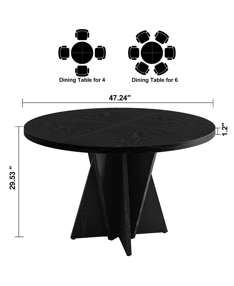 Hausource Modern Round Dining Table with Thickened Tabletop, Geometric Pedestal Base and Adjustable Foot Pads