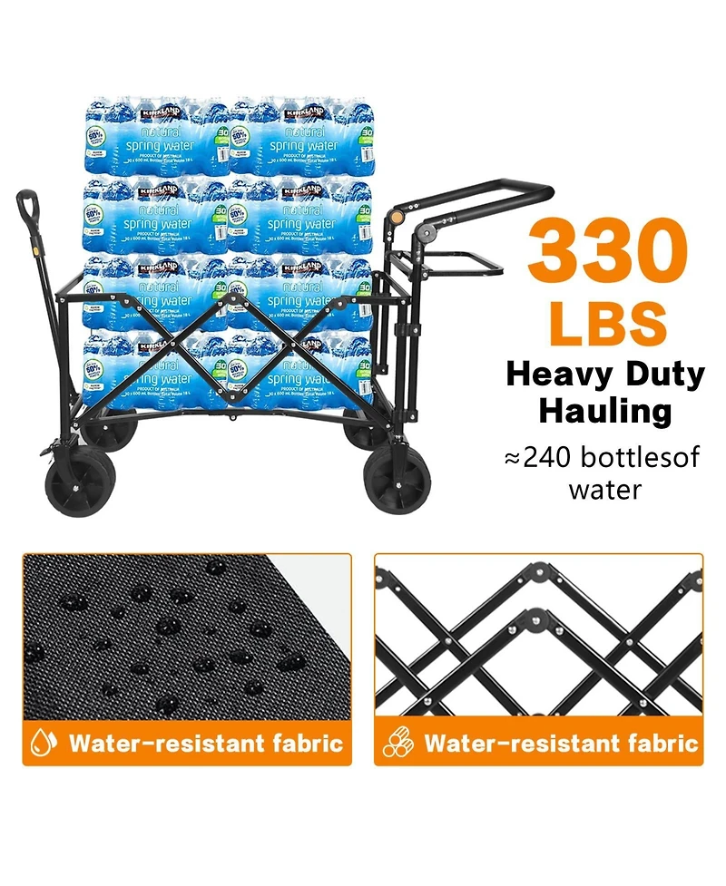 Mountaintop Collapsible Wagon 140L with Removable Canopy, All-Terrain Wheels and Brake, Foldable Cart with Cooler Bag, Suitable for Camping.