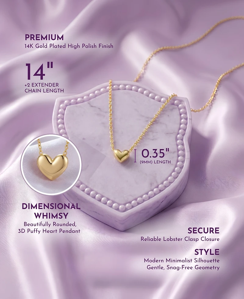 GiGiGirl Minimalist Heart Pendant Necklace White Gold Plated, 14K or 18K Rose Plated