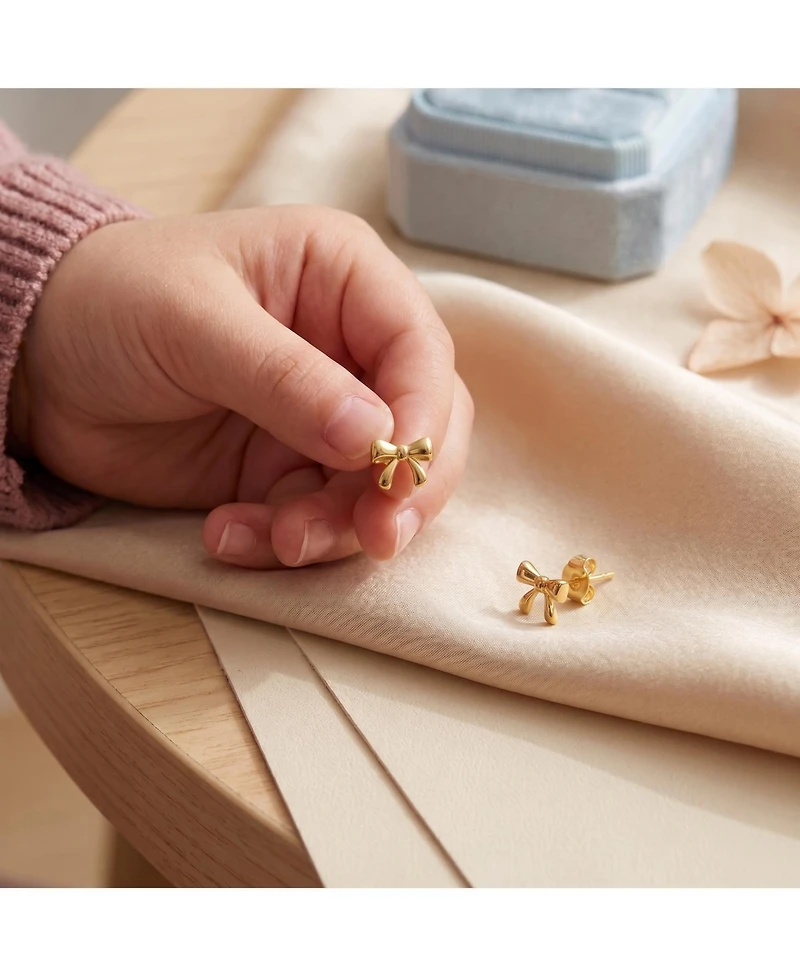 GiGiGirl 14k Gold Plated Wrapped in Ribbons Tiny Stud Earrings for Baby/Toddler