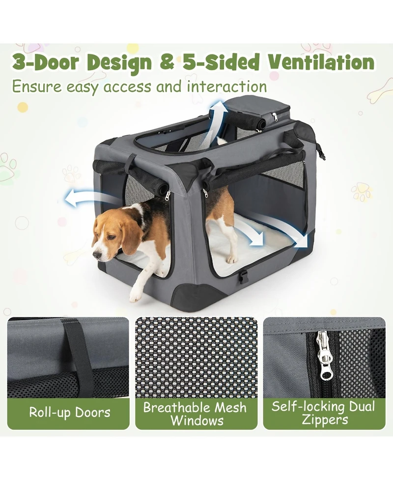 Ruie Collapsible Soft Sided Dog Crate 28 in 3 Door Folding Travel Pet Kennel