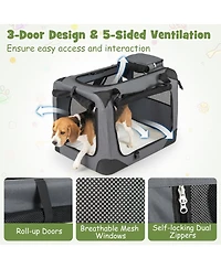 Ruie Collapsible Soft Sided Dog Crate 28 in 3 Door Folding Travel Pet Kennel