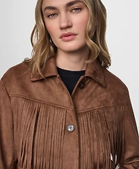 Dkny Jeans Women's Fringe Detail Collared Button-Front Jacket