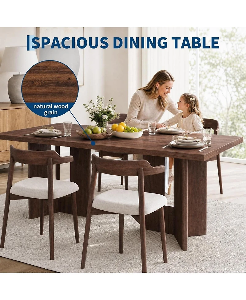 Gaomon 77" Rectangular Dining Table with Slab Panel Base, Seats 4-6, Vintage Walnut Finish