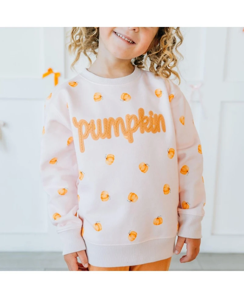 Sweet Wink Big Girls Pumpkin Stitch Patch Sweatshirt