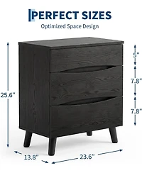 Gaomon Set of 2 Black Nightstands with 3 Drawers and Wood Top, 24" Wide Bedside Tables