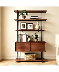 gaomon 5-Tier Industrial Bookshelf with Cabinet