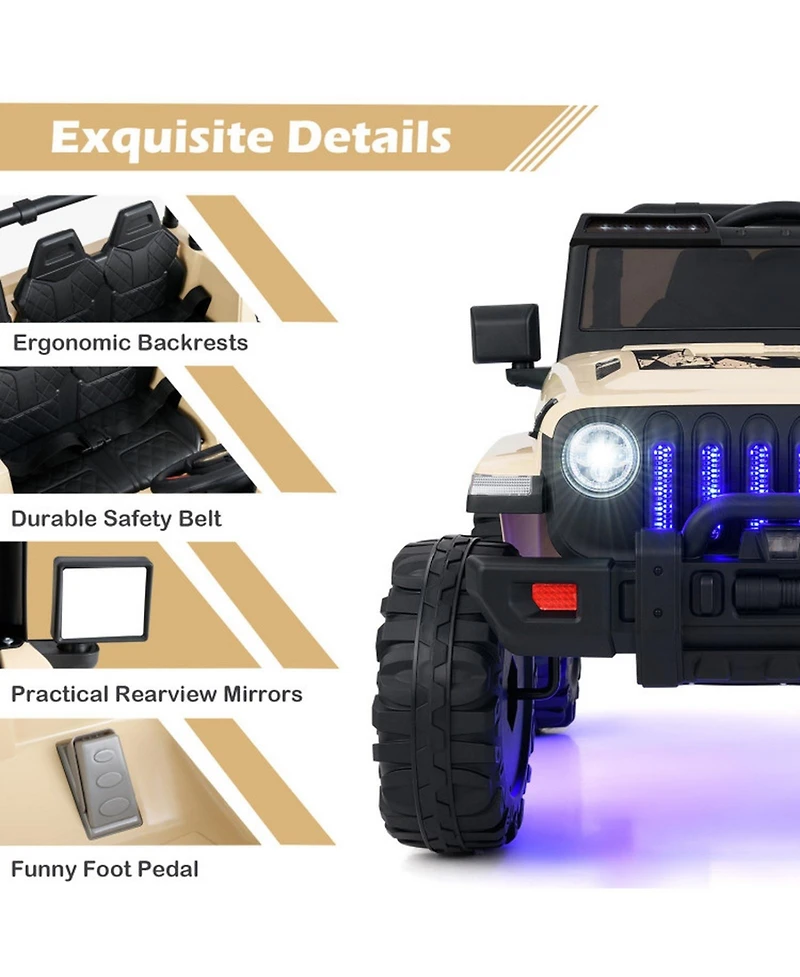 Hongge 12V Kids Ride-On Jeep Car with Parental Remote Control and Led Lights, 44"L x 30"W x 26.5"H, 77 lbs, Ages 3+