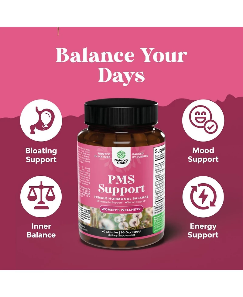 Nature's Craft Pms Support Supplement for Women - Hormone Balance with Dim, Chasteberry, Black Cohosh & Ashwagandha