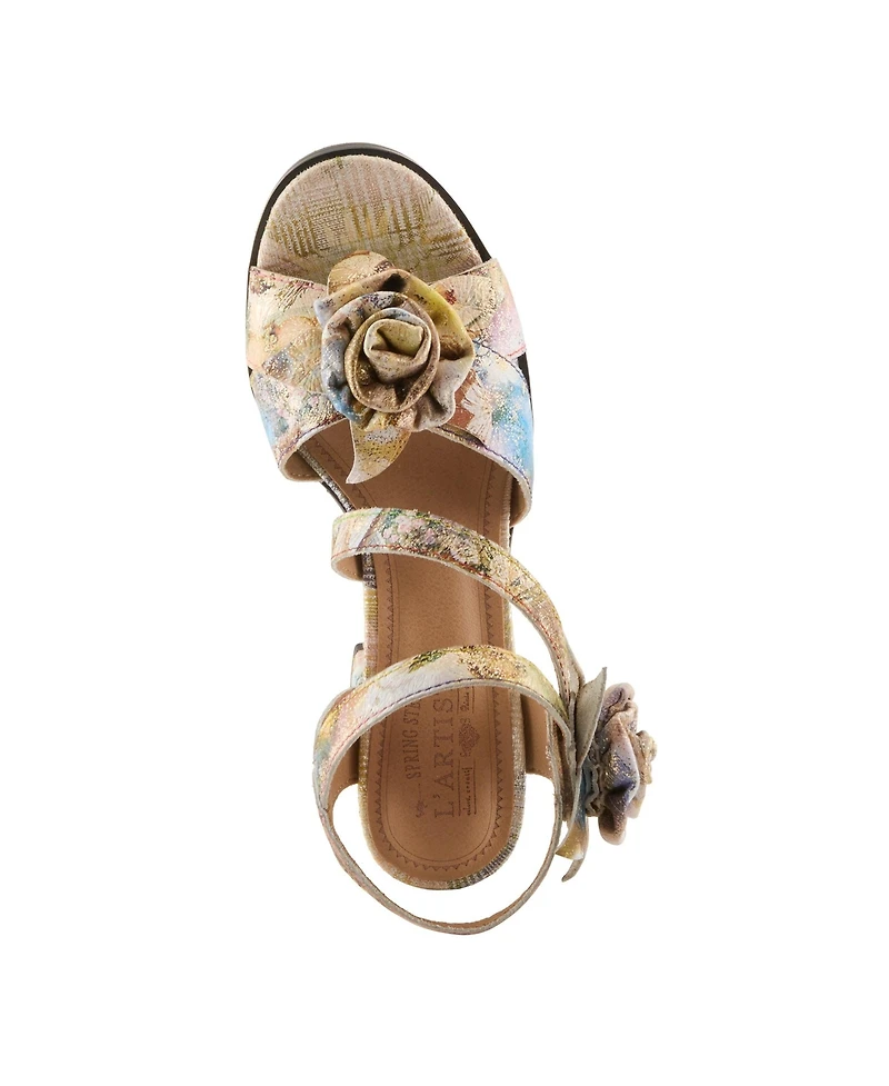 L'Artiste Women's Spring Step Flowerpower Strappy Sandal with Rosette Vamp