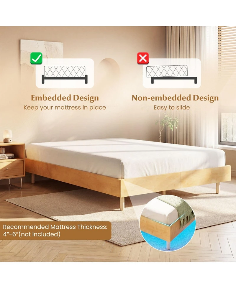 Sugift Floating Platform Bed Frame with Rgb Led Lights and Wood Slats
