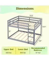 Sugift Full over Full Low-to-Ground Bunk Bed with Guardrails and Ladder