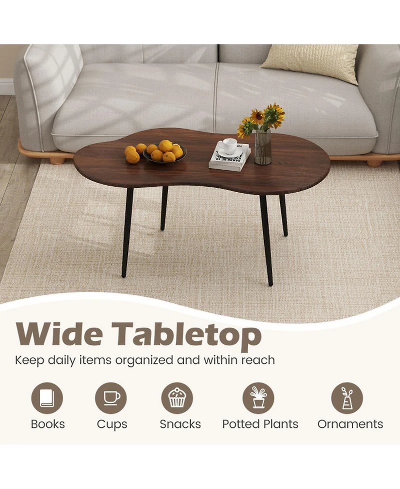 Sugift Cloud-Shaped 39.5-Inch Coffee Table with Curved Edges and Metal Frame