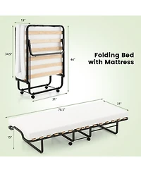 Sugift Folding Rollaway Guest Bed with 4-Inch Memory Foam Mattress and Locking Wheels