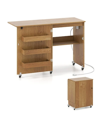 Sugift Foldable Sewing Machine Craft Table with Charging Station and Locking Casters