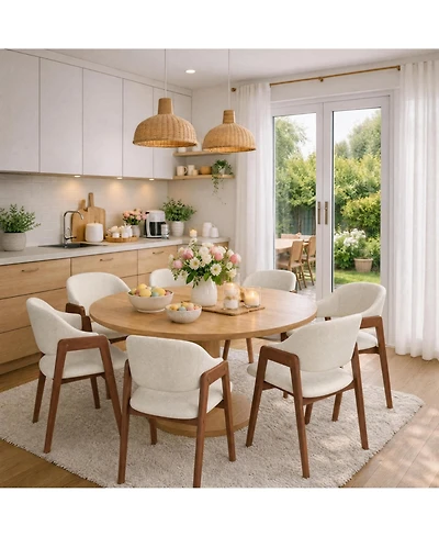 homfan Dining Chairs Set of 6 with Arms, Modern Upholstered Fabric Dining Chair, Sturdy Wood Chairs with Ergonomic Curved Backrest for Kitchen.