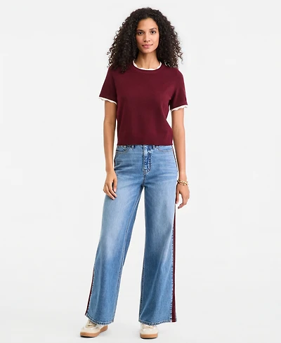 On 34th Women's High-Waisted Wide-Leg Suede Side-Stripe Jeans, Regular & Short, Macy's Exclusive