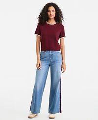 On 34th Women's High-Waisted Wide-Leg Suede Side-Stripe Jeans, Regular & Short, Macy's Exclusive