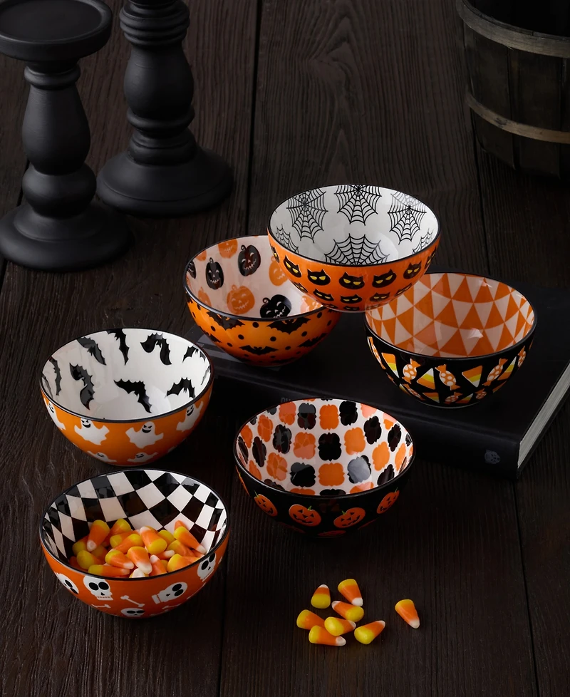 Certified International Halloween Pad Print Bowls, Set of 6