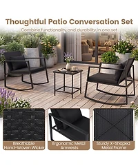 Sugift 3-Piece Outdoor Rocking Bistro Set with Cushions and Tempered Glass Table