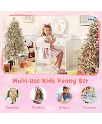 Sugift Kids Princess Vanity Desk and Chair Set with Mirror and Storage Drawers