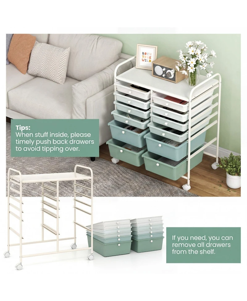 Sugift 12-Drawer Rolling Storage Cart with Removable Drawers and Lockable Wheels