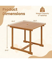 Sugift 35.5-Inch Acacia Wood Outdoor Dining Table with Umbrella Hole for 4