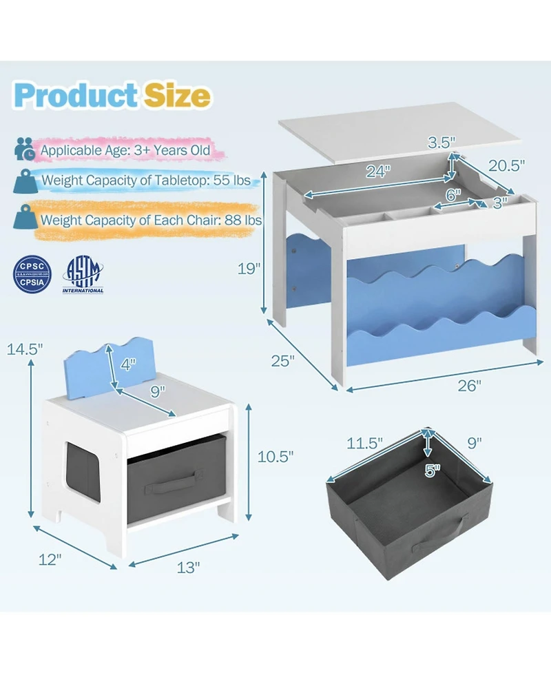 Sugift Multi-Purpose Kids Activity Table and 2-Chair Set with Double-Sided Tabletop
