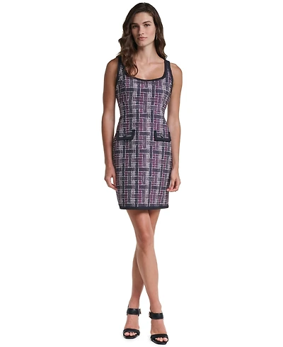 Karl Lagerfeld Paris Women's Printed Plaid Scoop Neck Sleeveless A-Line Dress