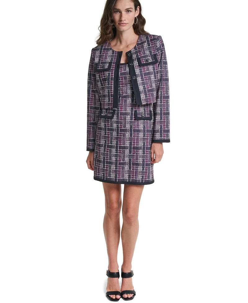 Karl Lagerfeld Paris Women's Plaid Cropped Ponte Jacket