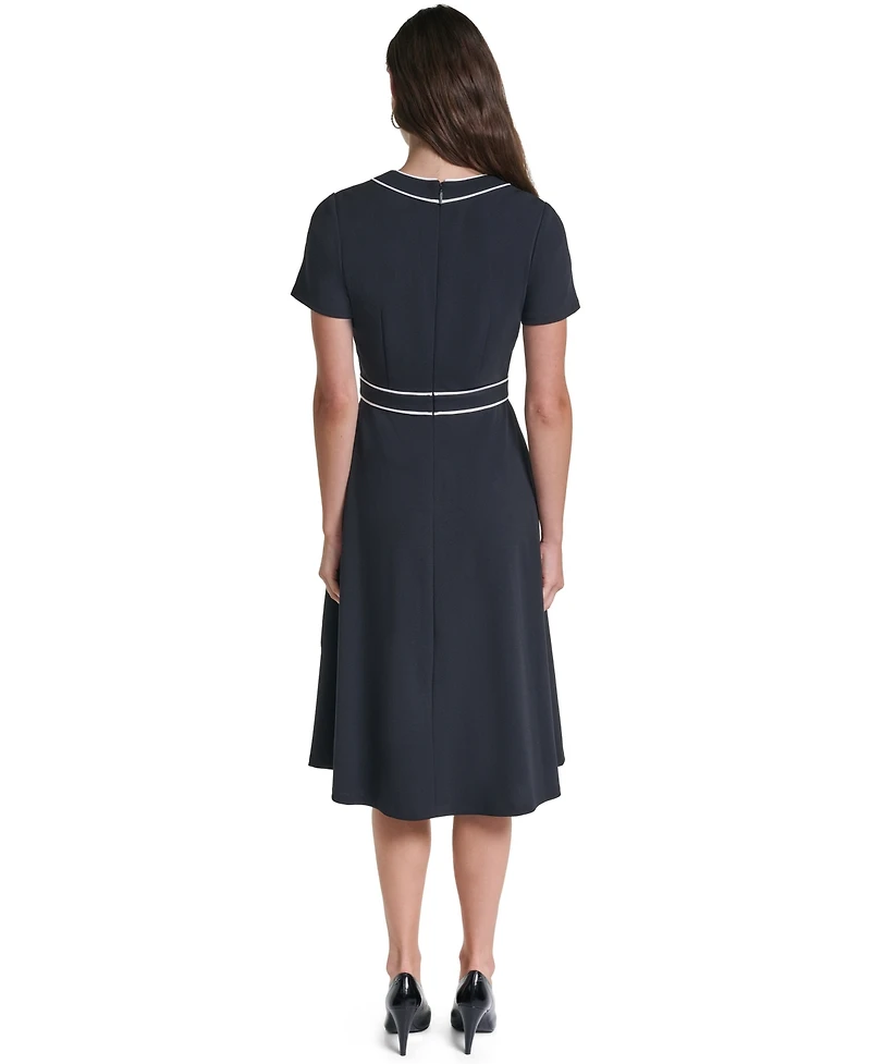 Karl Lagerfeld Paris Women's Scuba A-Line V-Neck Midi Dress