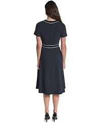 Karl Lagerfeld Paris Women's Scuba A-Line V-Neck Midi Dress