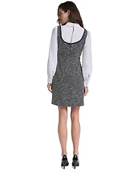 Karl Lagerfeld Paris Women's Two-Tone Tweed Collared Long-Sleeve Shift Dress