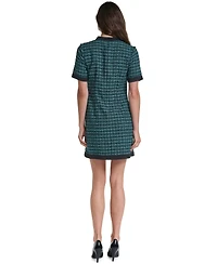 Karl Lagerfeld Paris Women's Tweed A-Line With Neck Tie Plaid Short-Sleeve Dress