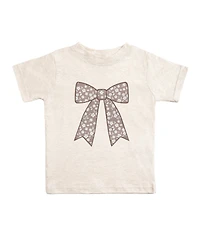 Sweet Wink Little Girls Mocha Floral Bow Patch Short Sleeve T-Shirt