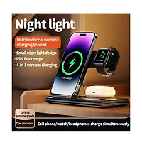 Artudatech 4-in-1 Foldable 15W Fast-Charging Wireless Charger with Night Light, Compatible with iPhone, Apple Watch, and AirPods