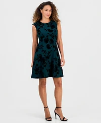 Connected Petite Wedding Guest Floral-Print Flocked Dress
