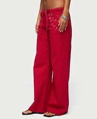 Edikted Women's Kala Low-Rise Baggy Grommet Jeans, 31" Inseam