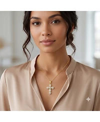 Simona Oval Halo Cz Cross Necklace