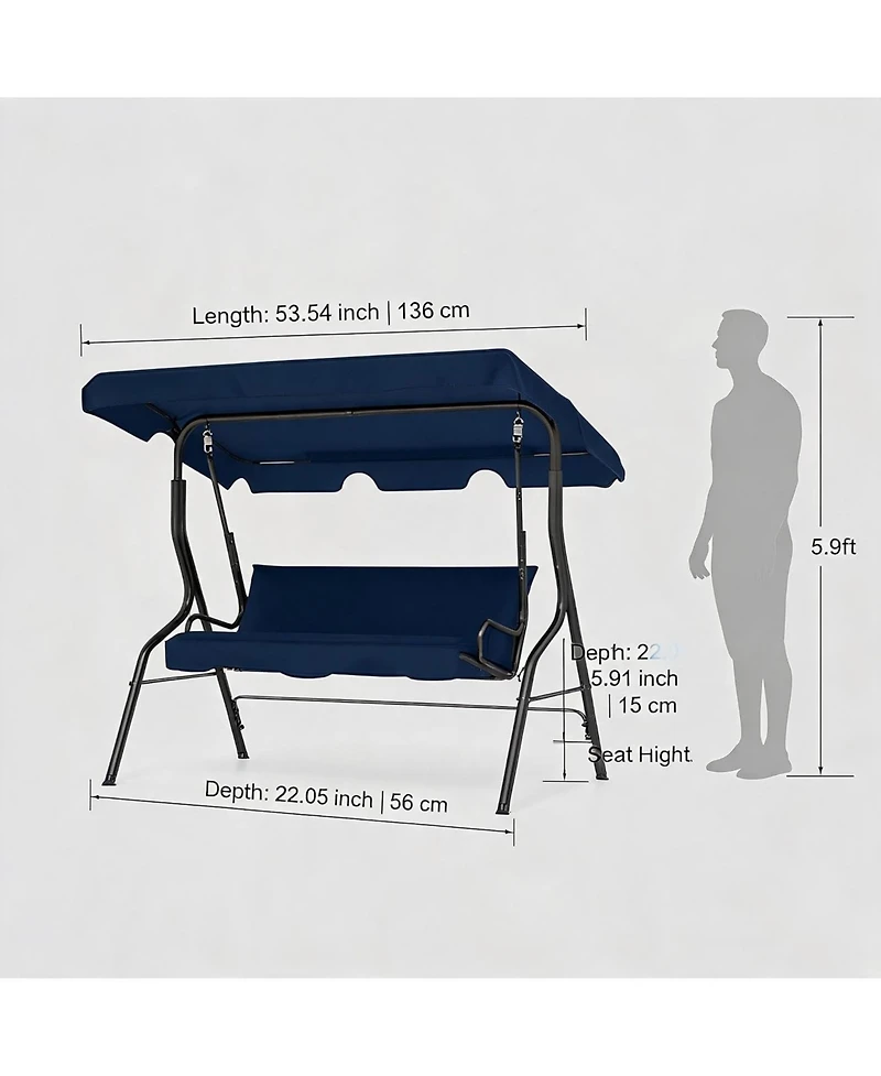 gaomon 3-Seat Outdoor Porch Swing with Adjustable Canopy Patio Swing with Stand, Metal Frame, Thick Cushions, 500 lb for Backyard and Garden