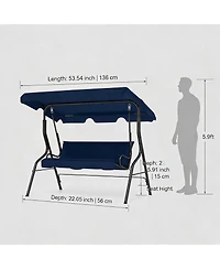 gaomon 3-Seat Outdoor Porch Swing with Adjustable Canopy Patio Swing with Stand, Metal Frame, Thick Cushions, 500 lb for Backyard and Garden