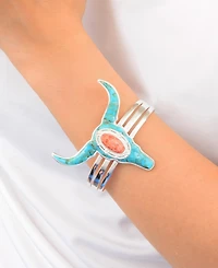 Barse Longhorn Blue Turquoise Silver Cuff Bracelet