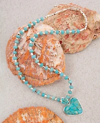Barse Blue Turquoise Heart Silver Pendant Necklace