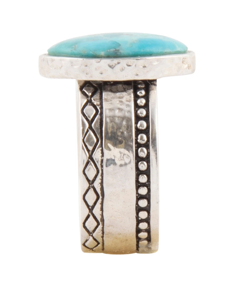 Barse Hammered Big Silver and Blue Turquoise Ring