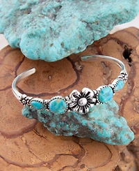Barse Floral Blue Turquoise and Silver Cuff Bracelet