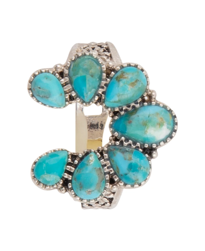 Barse Floral Blue Turquoise and Silver Ring