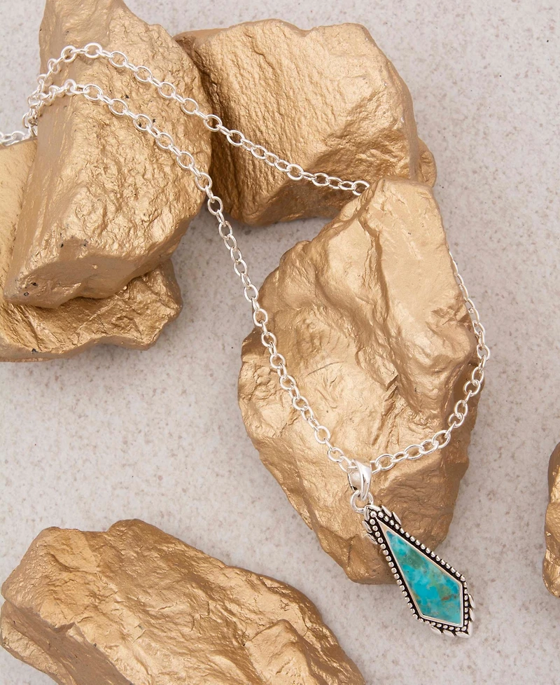 Barse Anemone Long Diamond Blue Turquoise and Silver Necklace
