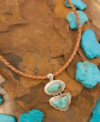 Barse Bronco Blue Turquoise Silver Concho Pendant Leather Necklace